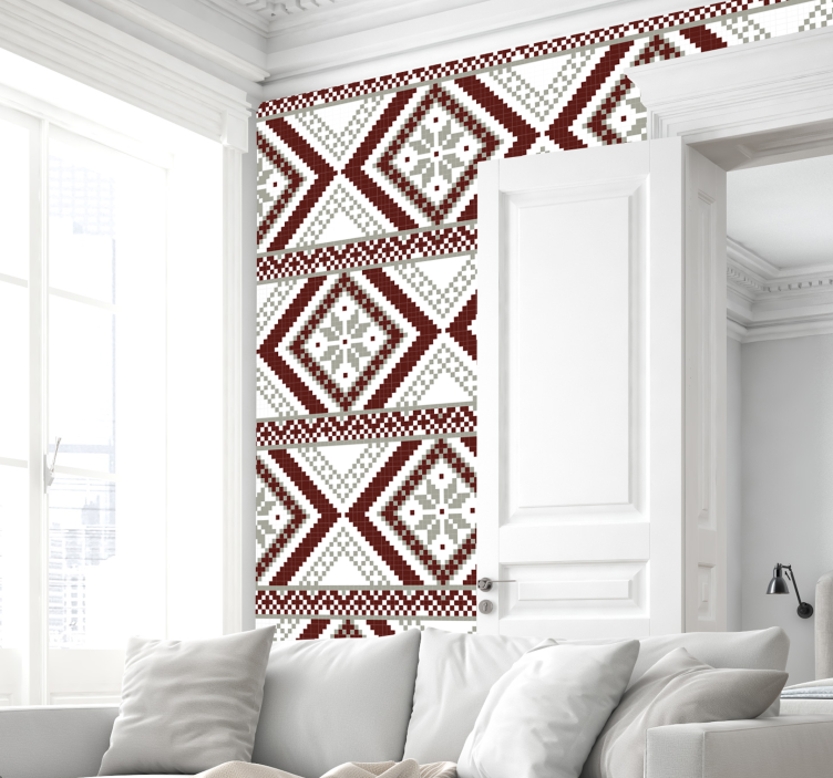 Nordic Snowflakes red gray  room  wallpaper - TenStickers