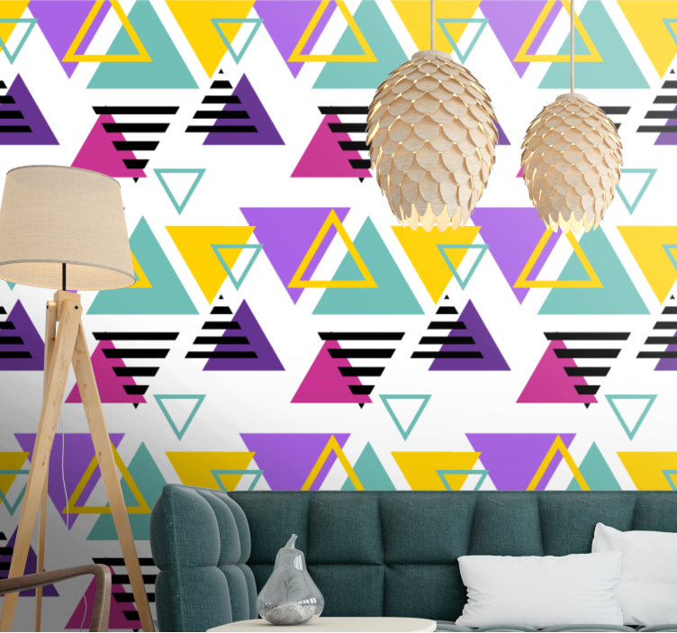 Vivid colors 80s' pattern  triangle wallpaper - TenStickers