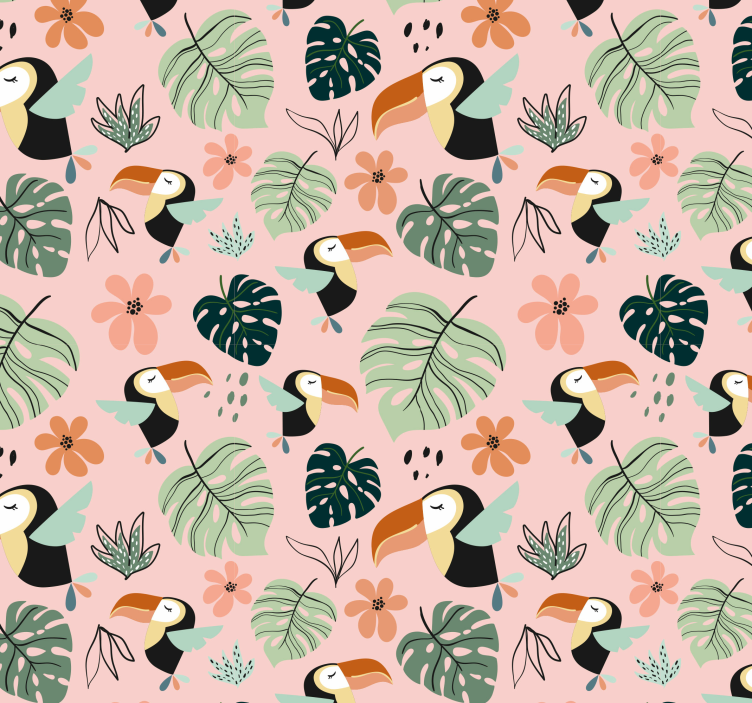 Jungle Birds and Plants Childrens Wallpaper - TenStickers