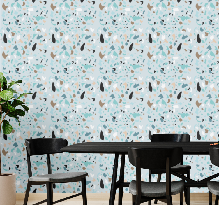 Light blue terrazzo effect wallpaper for dining area - TenStickers