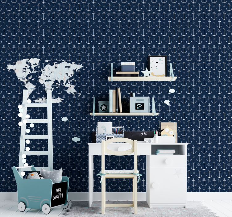 anchor pattern Navy wallpaper - TenStickers