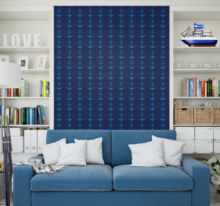 Navy blue anchors living area wallpaper - TenStickers