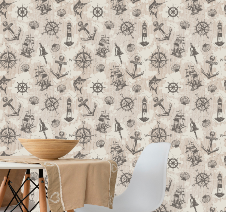 Anchors on wood planks pattern wallpaper - TenStickers