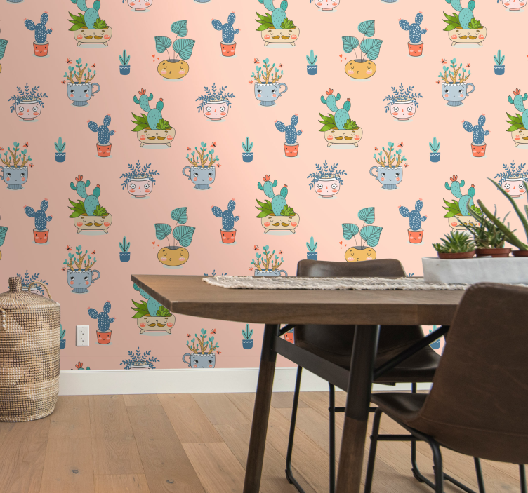 Animated Plant Pots wallpaper for dining area - TenStickers
