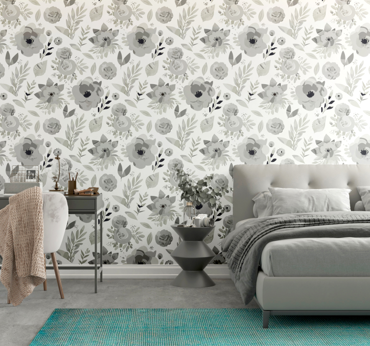 Aquarella flowers grey wallpaper - TenStickers