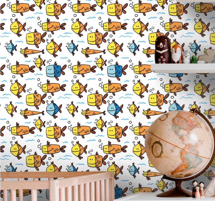Aquatic Cartoon Fun fishes wallpaper - TenStickers