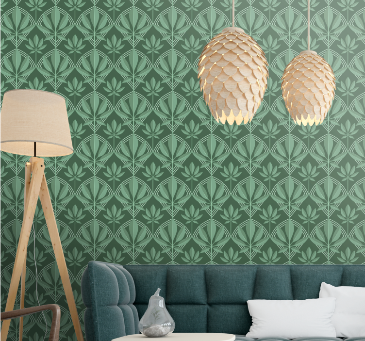 Art deco small bottle green leaves wallpaper - TenStickers