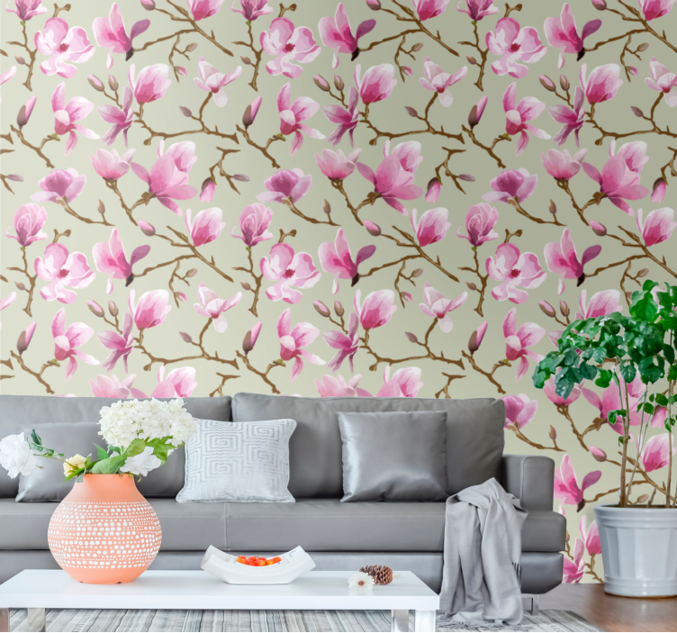 Beautiful purple magnolia treetop wallpaper - TenStickers
