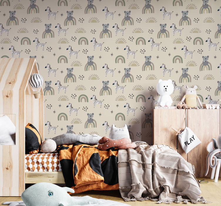 Beige and gray kids pattern animal wallpaper - TenStickers