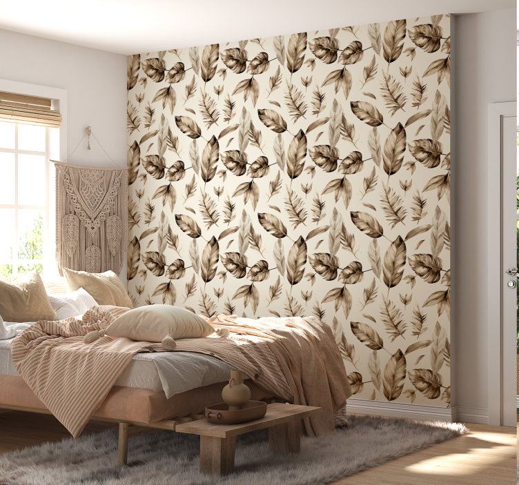 Beige foliage arrangement leaves wallpaper - TenStickers