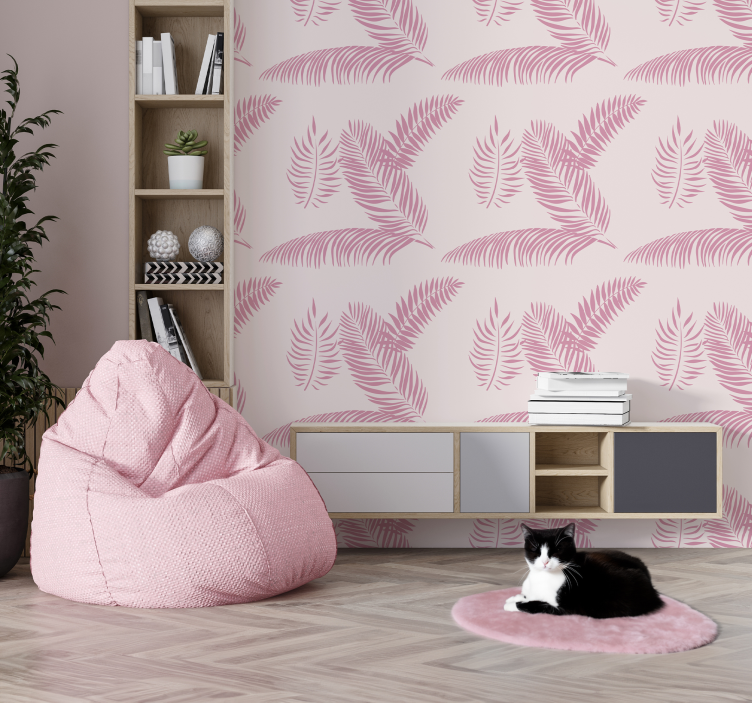 Big palm leaves pink wallpaper - TenStickers