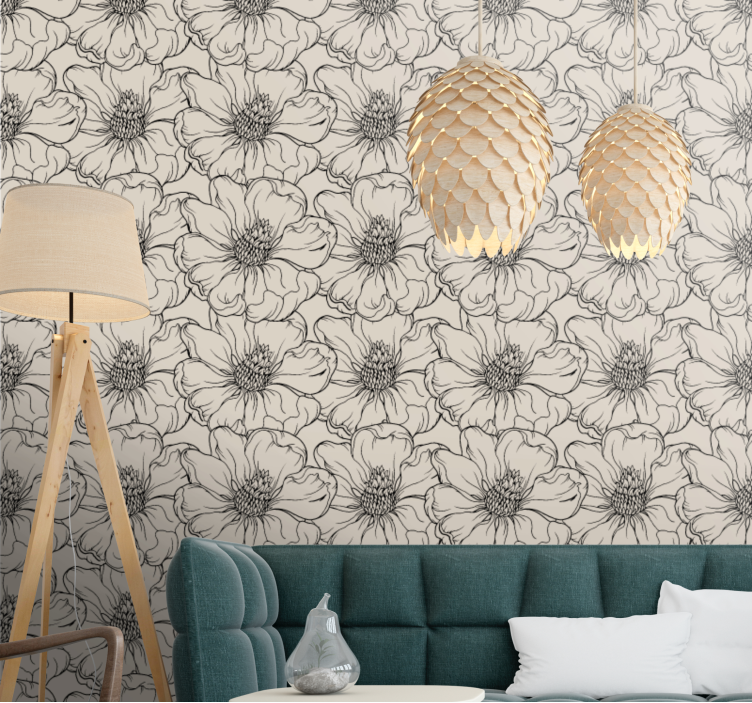 Black and beige magonilia flower wallpaper - TenStickers
