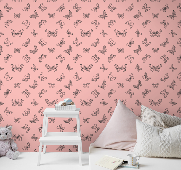Black and pink butterflies wallpaper - TenStickers