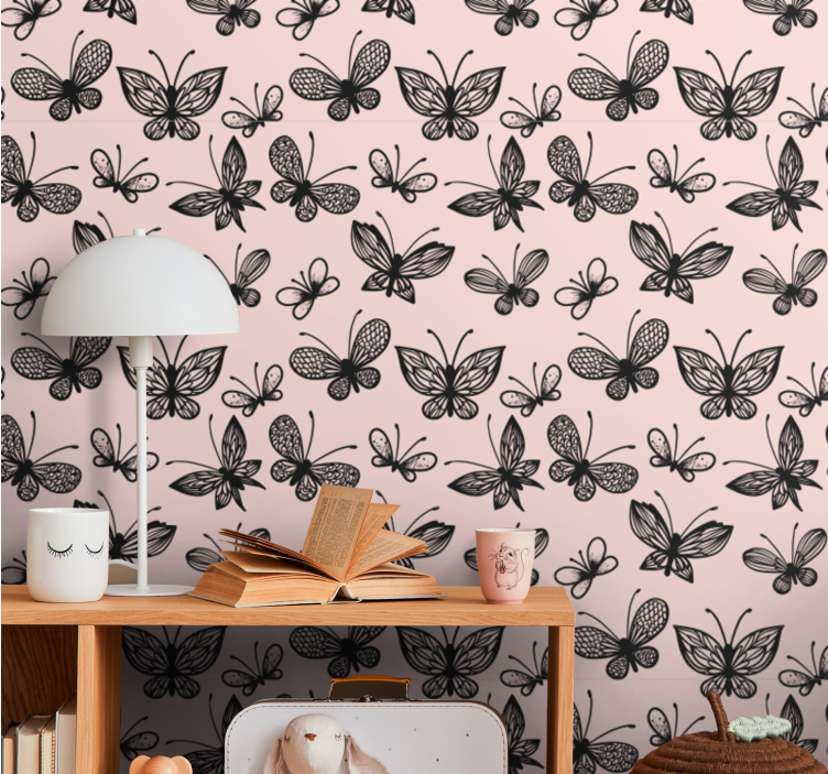 Black and pink pattern butterflies wallpaper - TenStickers
