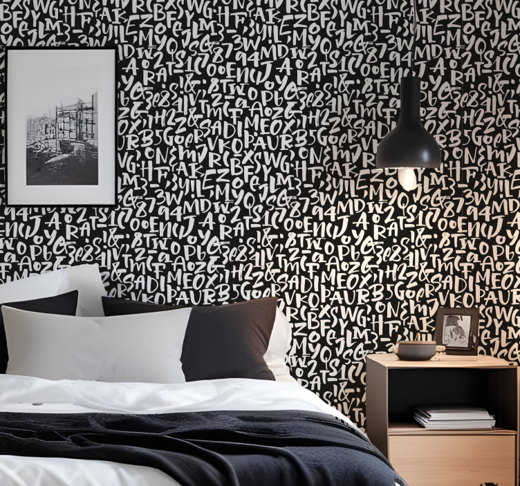 Black and white lettering wallpaper - TenStickers