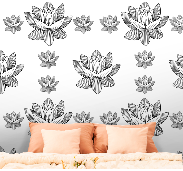 Black and white lotus flower wallpaper - TenStickers