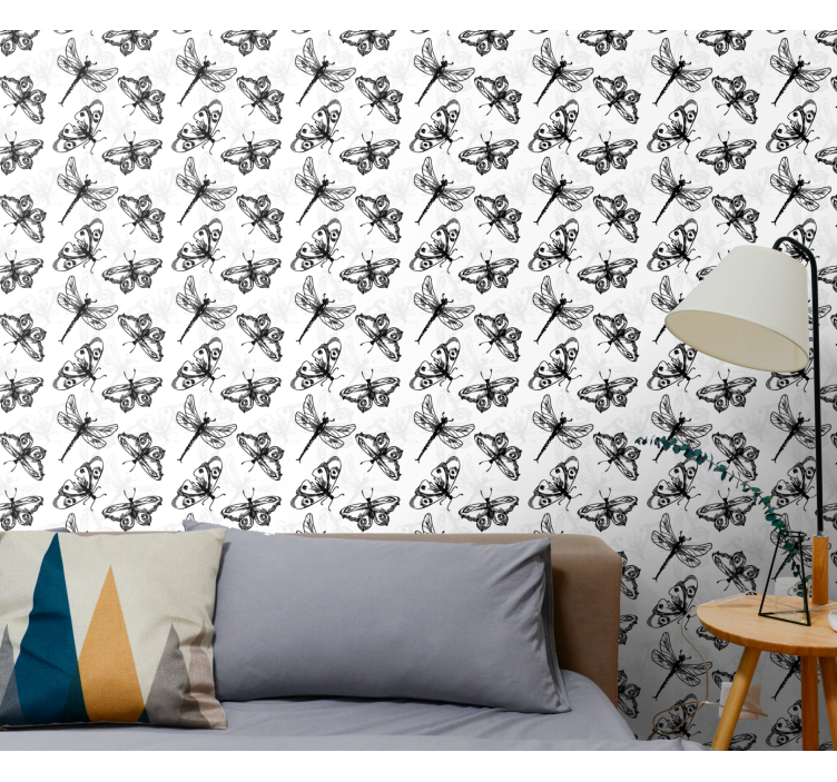 Black dragonflies butterflies wallpaper - TenStickers