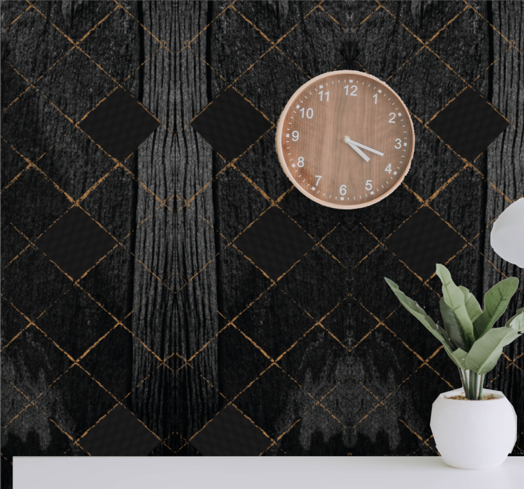Black French wicker and tree diamond wallpaper - TenStickers