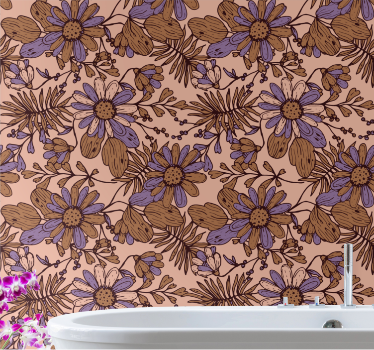 Blooming brown patterns flowers wallpaper - TenStickers