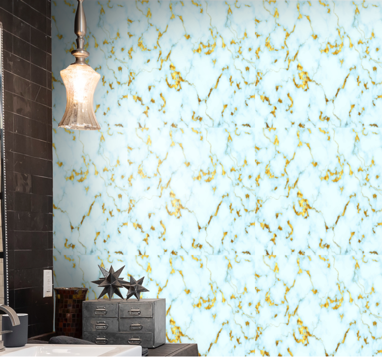 Blue and gold marble textured Marble Wallpaper - TenStickers