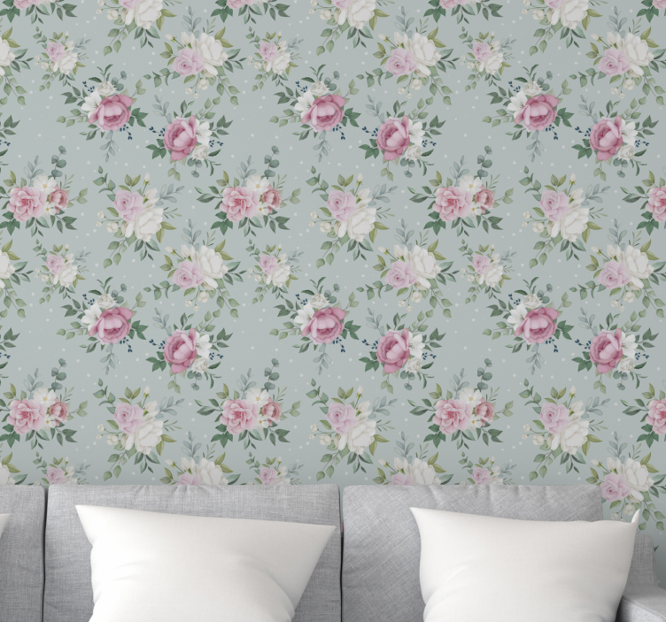 Blue and pink floral Flower Wallpaper - TenStickers