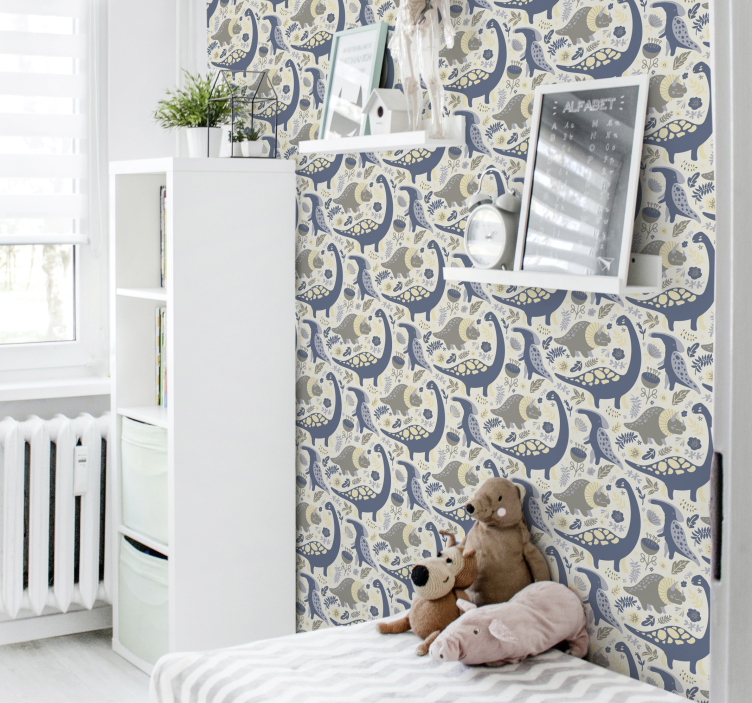 Blue dinosaurs Nordic style children wallpaper - TenStickers