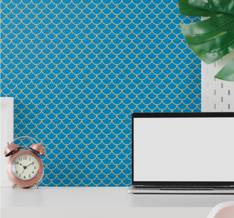 Blue fish scales pattern Bathroom Wallpaper - TenStickers