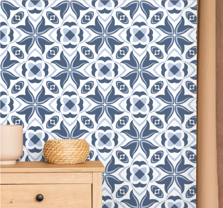 Blue Geometric Flowers tile effect wallpaper - TenStickers