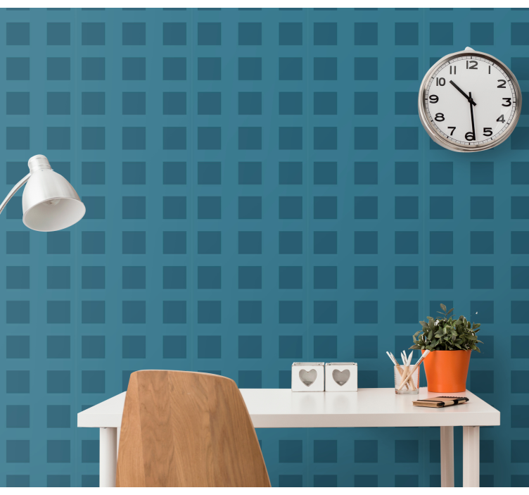 Blue pattern with squares home office wallpaper - TenStickers