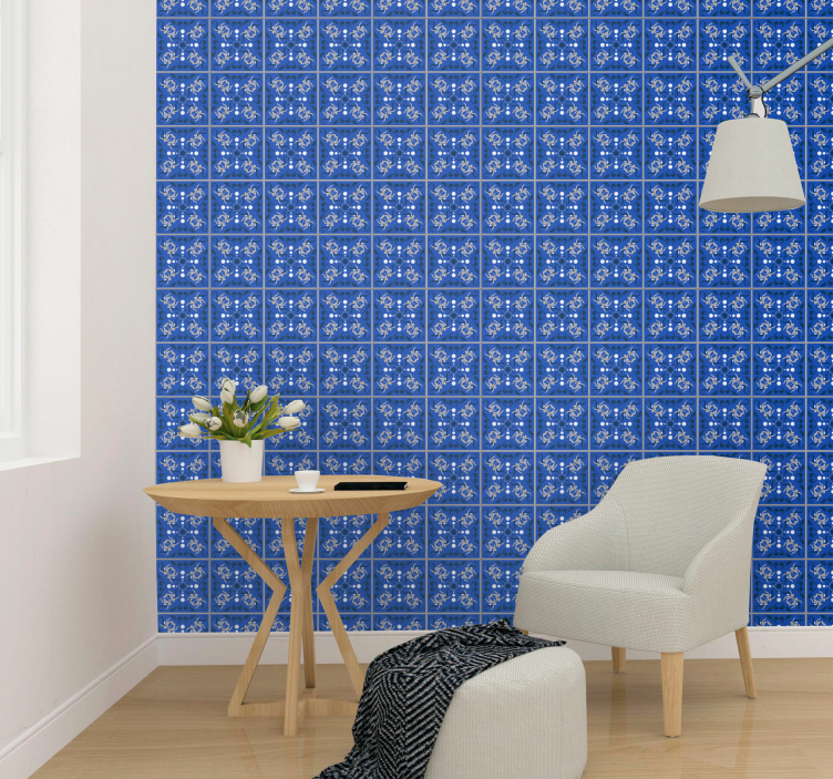 blue squares with the grey line wallpaper - TenStickers