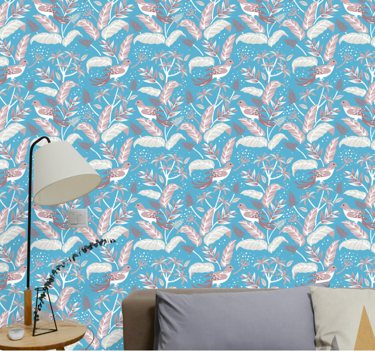 Botanical Avian Motif birds in wallpaper - TenStickers