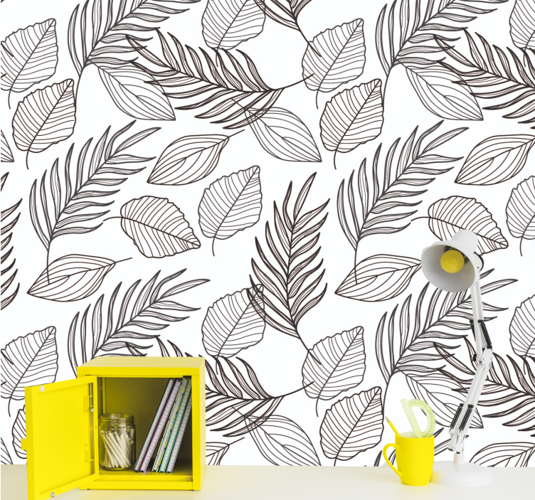 Botanical Lineart leaves wallpaper - TenStickers