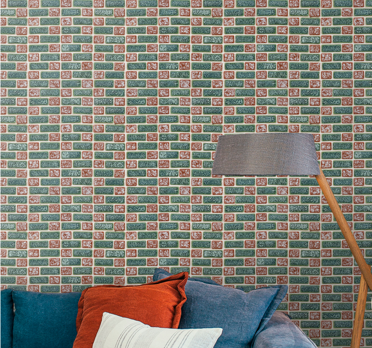 Green and red pattern bricks wallpaper - TenStickers
