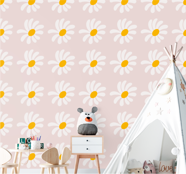 Sweet daisy rows flowers wallpaper - TenStickers