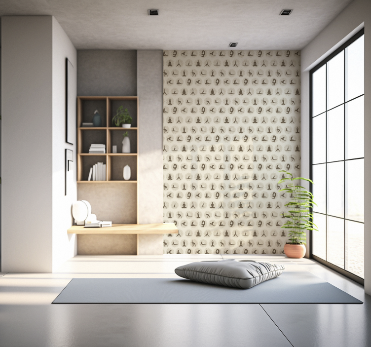 brown yoga icons beige wallpaper - TenStickers