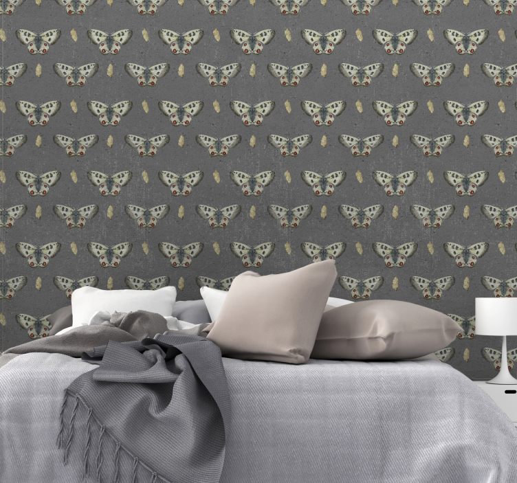 Butterflies and Concrete Textured Wallpaper - TenStickers