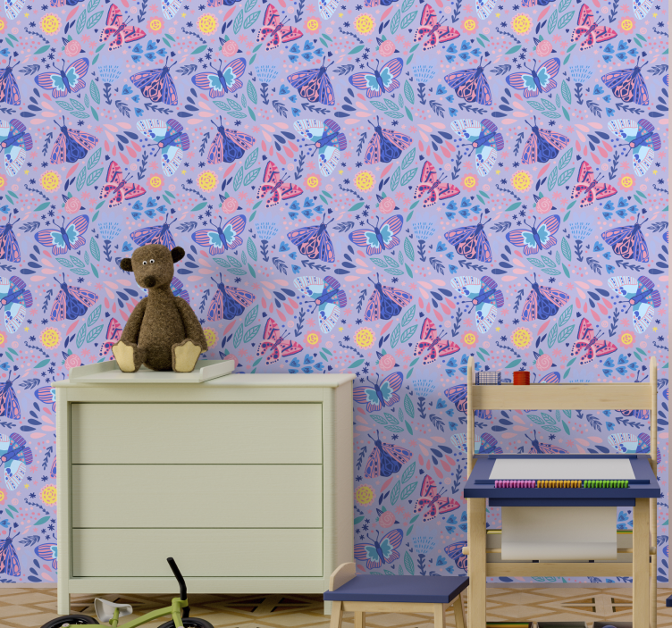 Butterflies wallpaper in pink tones Wallpaper - TenStickers