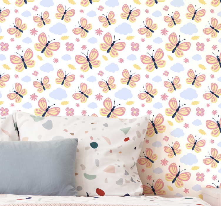 Butterflies on white background wallpaper - TenStickers