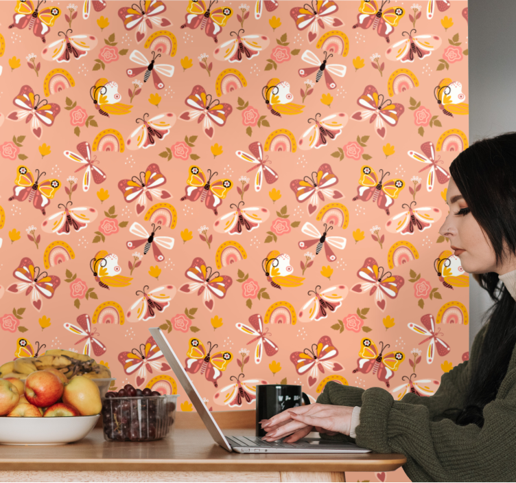 Butterfly Flora Pattern butterflies wallpaper - TenStickers