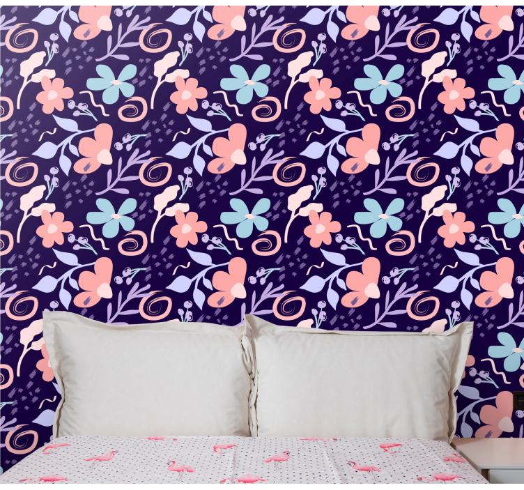 Purple Floral Pattern flowers wallpaper - TenStickers