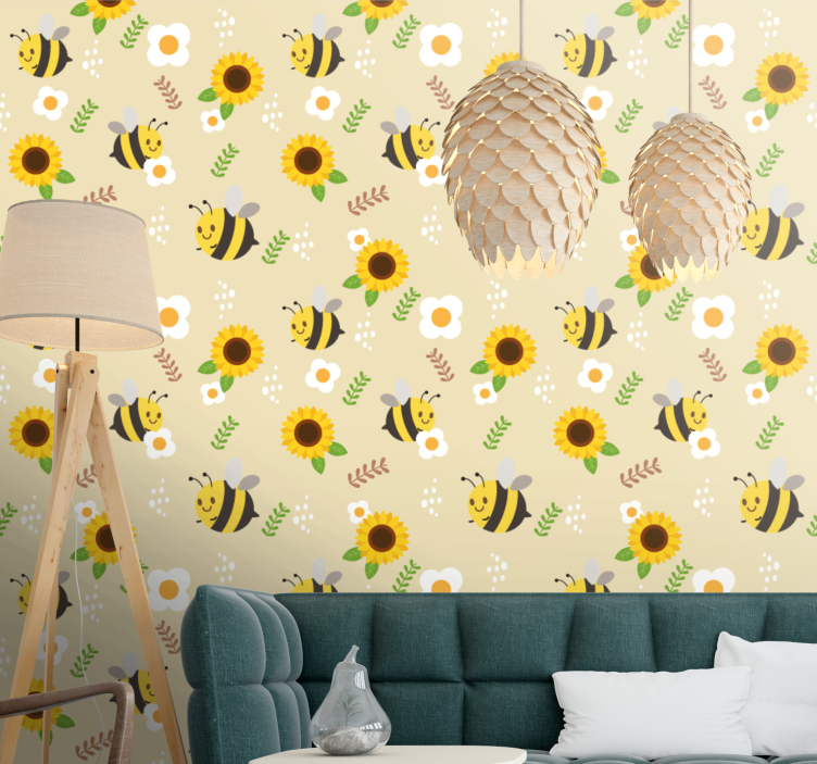 Buzzy Sunflowers animals wallpaper - TenStickers