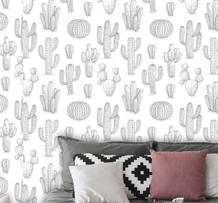 Cactus and flowers vintage style wallpaper - TenStickers