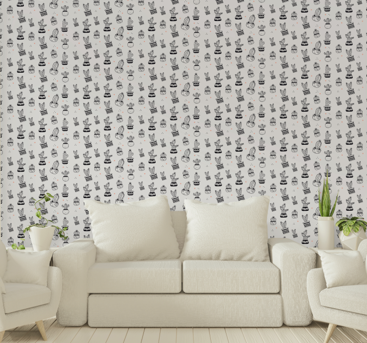 Minimalist cactus motif living area wallpaper - TenStickers