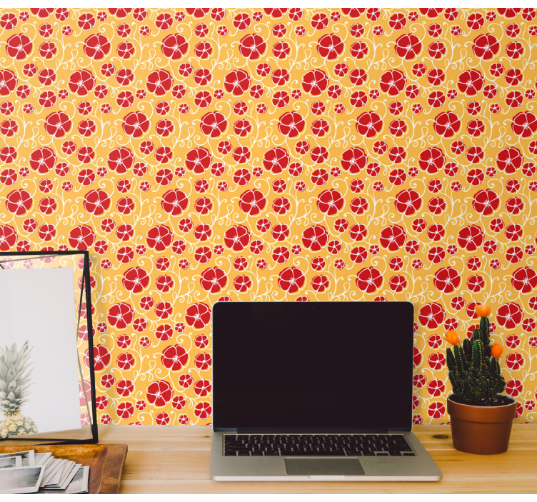 Cherry blossom pattern red flower wallpaper - TenStickers