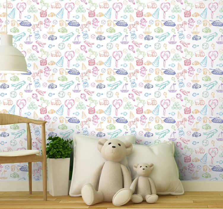 multicolor toys pattern wallpaper childrens room - TenStickers