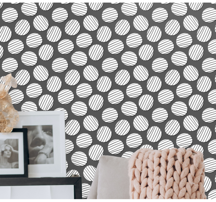 Circular 3D black and white wallpaper - TenStickers