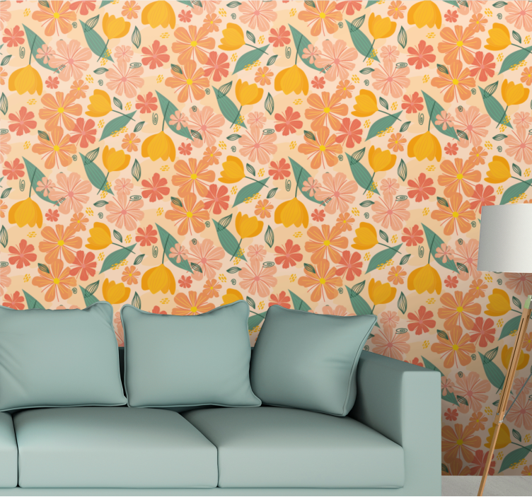 Citrus Floral Motif flowers wallpaper - TenStickers