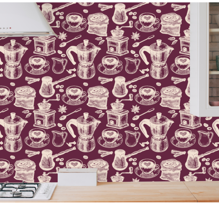 Coffee Motif Pattern kitchen wallpaper - TenStickers