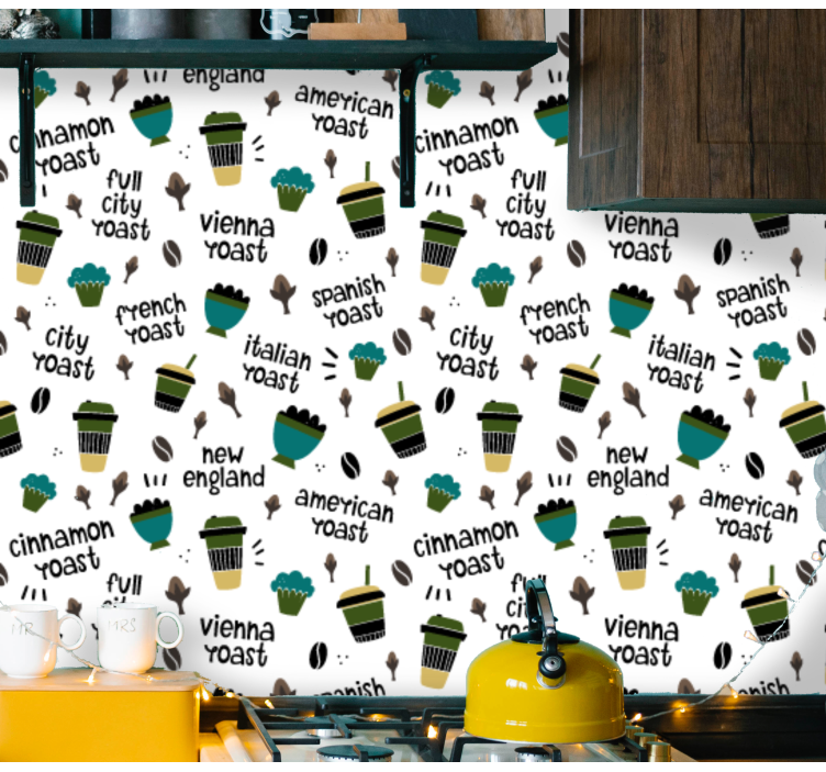 Coffee text pattern kitchen wallpaper - TenStickers