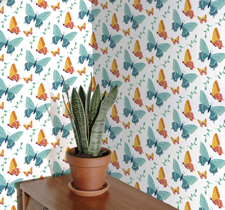 Orange and blue motif butterflies wallpaper - TenStickers